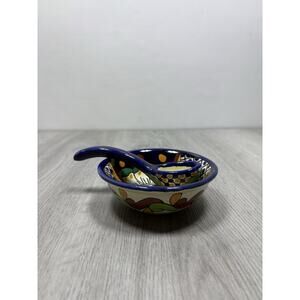 New Colorful Hand Painted Mexican Pottery Salsa Sauce Dip Small Bowl Mint